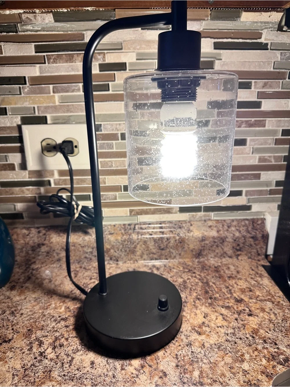 Home Accents Black Metal Desk Lamp with Clear Seeded Glass Shade